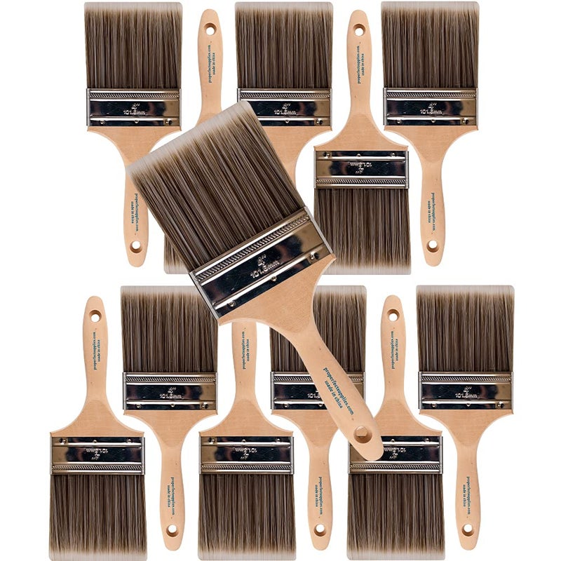 Pro-Grade 12PK 4 inch Flat BrushPremium Wall/Trim House Paint Brush Set Great for Professional Painter and Home Owners Painting Brushes for Cabinet Decks Fences Interior Exterior & Commercial Paintbrush. - Image 1